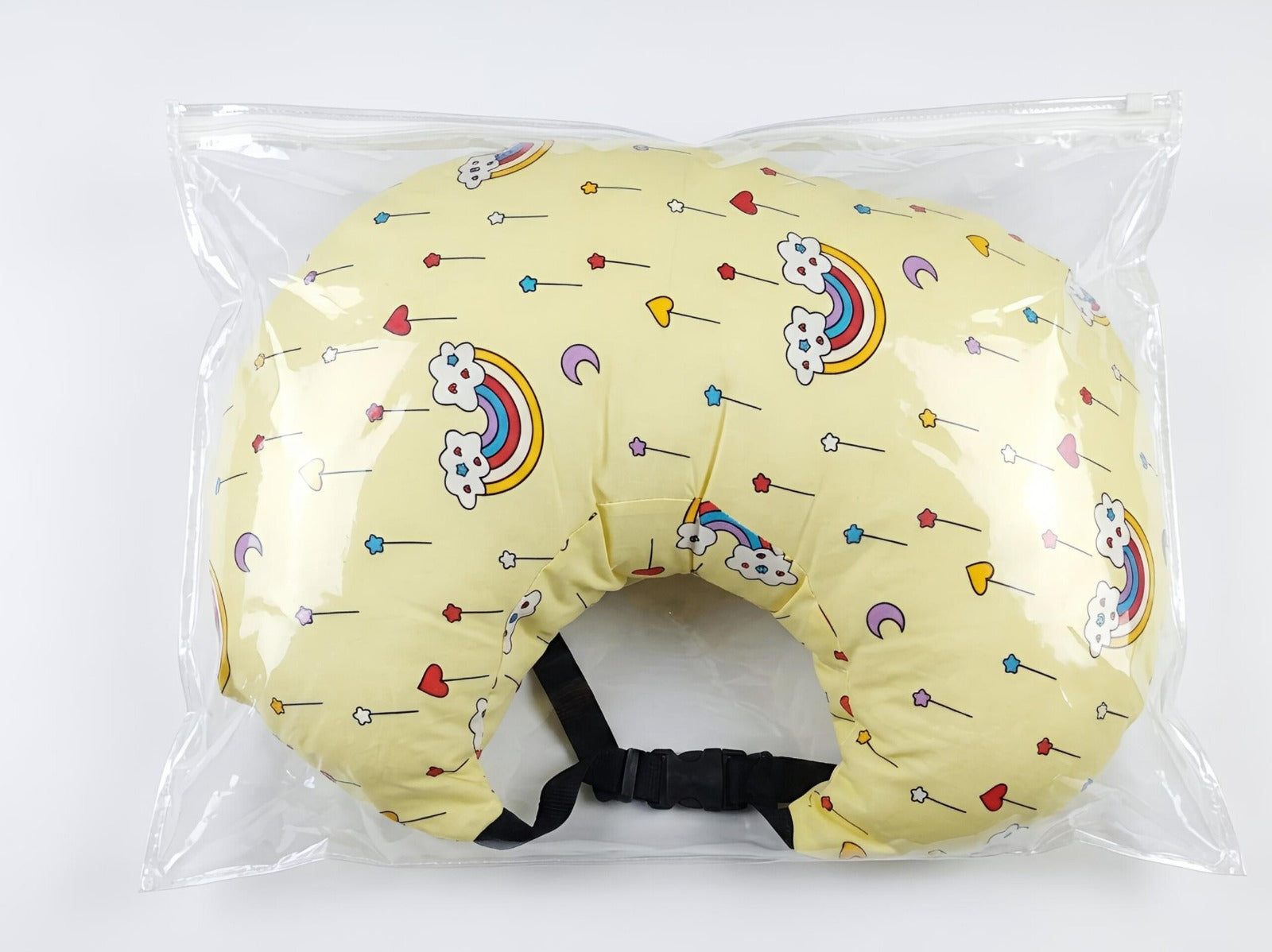 Rainbow Print Feeding Pillow – Pastel Yellow Design