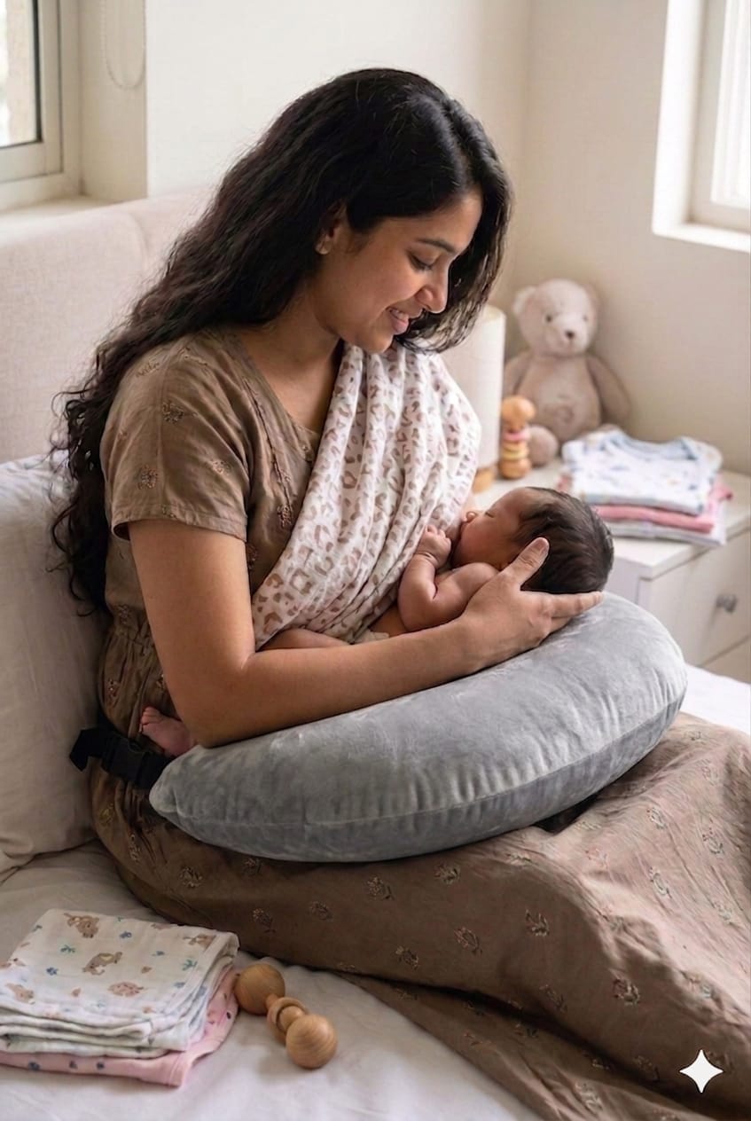 Premium Light Grey Velvet Feeding Pillow