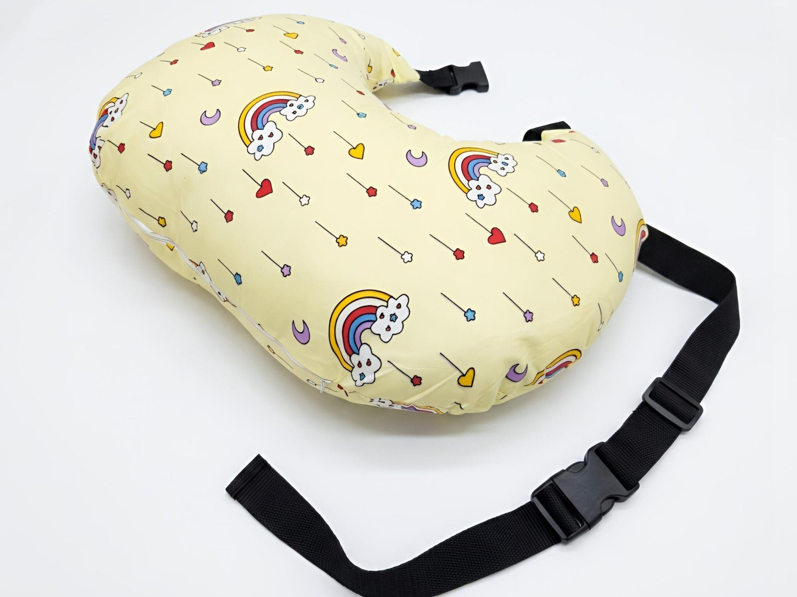 Rainbow Print Feeding Pillow – Pastel Yellow Design