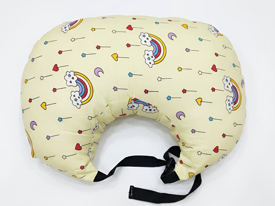 Rainbow Print Feeding Pillow – Pastel Yellow Design