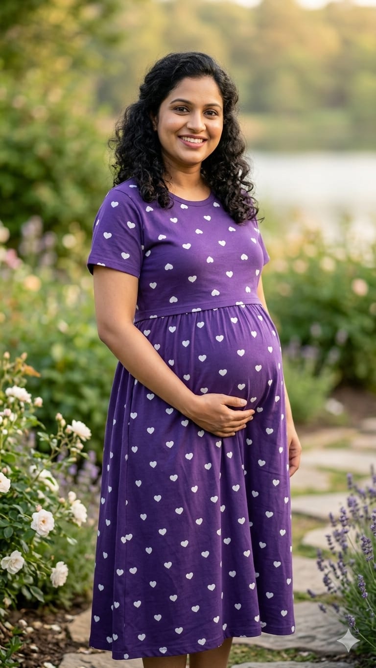 Lovely Heart-Print Purple Cotton Feeding Dress