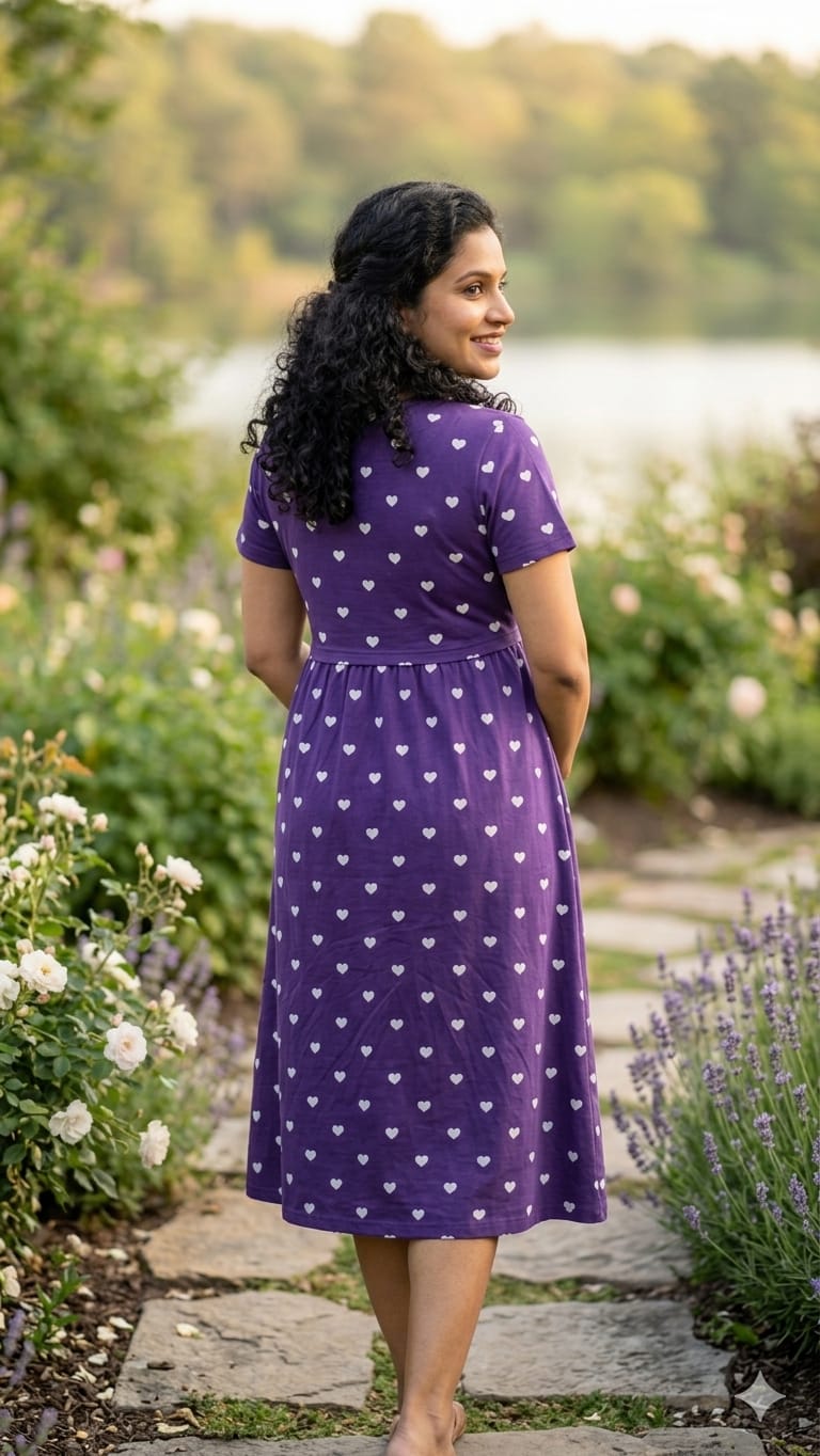 Lovely Heart-Print Purple Cotton Feeding Dress