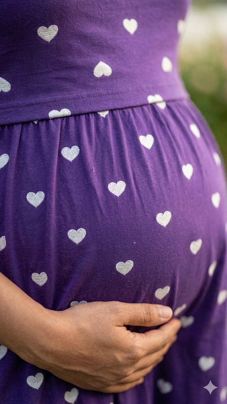 Lovely Heart-Print Purple Cotton Feeding Dress