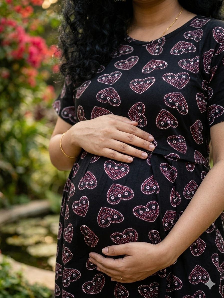 Midnight Black Patterned Nursing Midi Dress