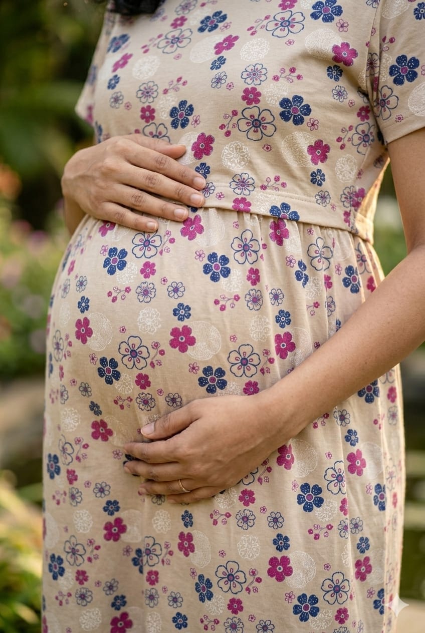 Classic Beige & Pink Floral Comfort Feeding Gown
