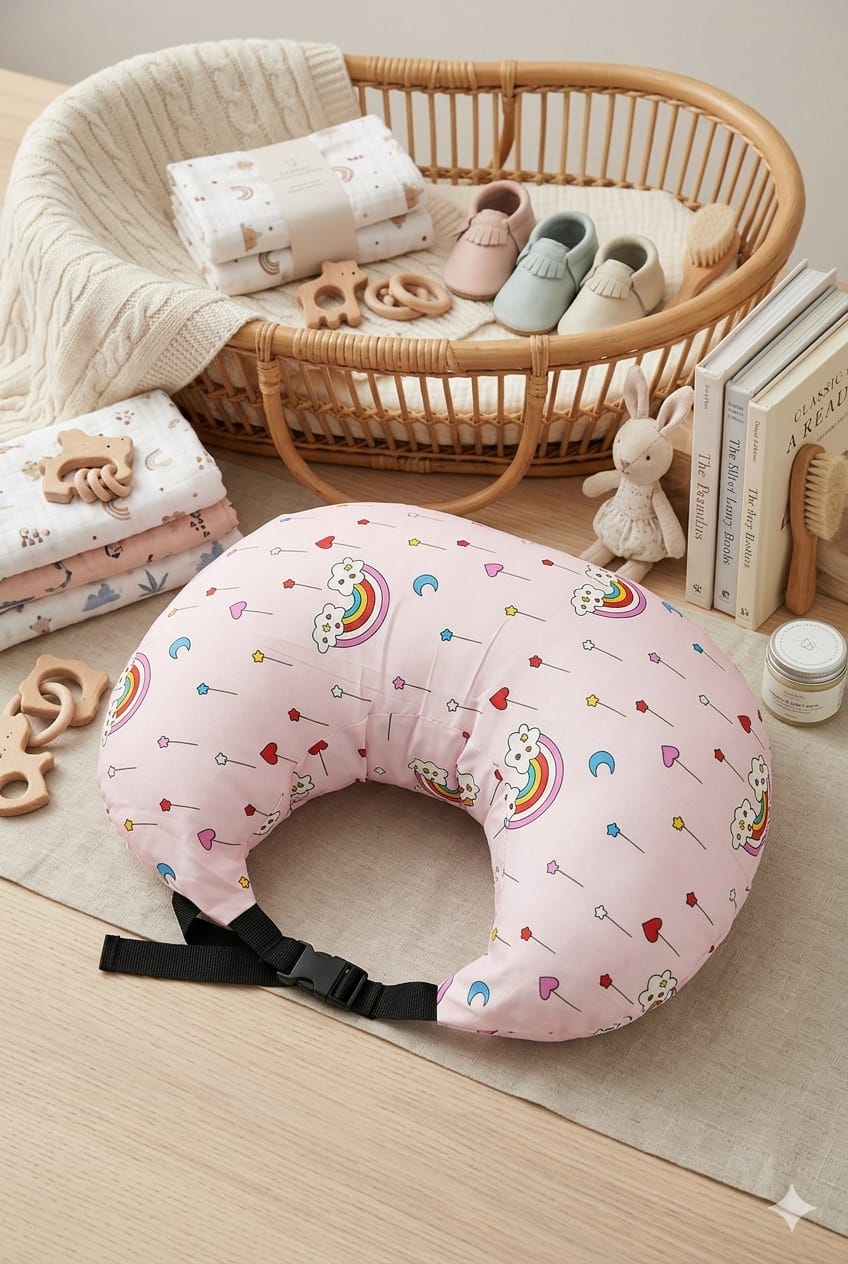 Pink Rainbow Print Feeding Pillow – Cute Baby Design