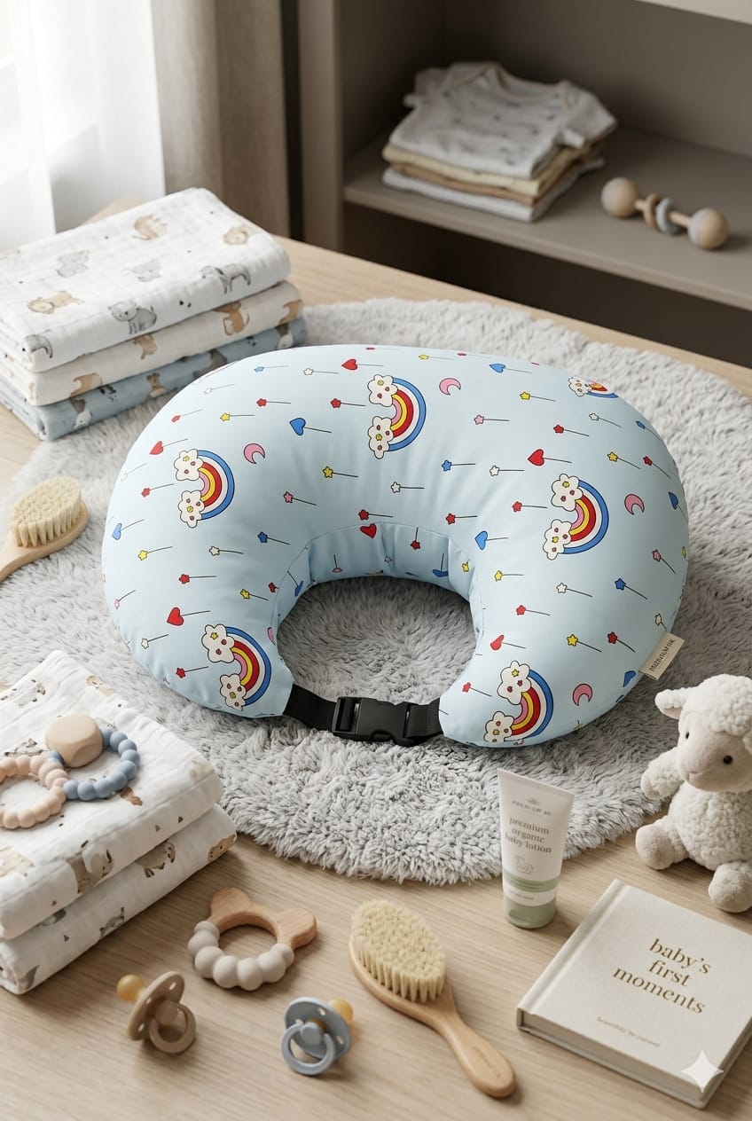 Sky Blue Rainbow Print Feeding Pillow